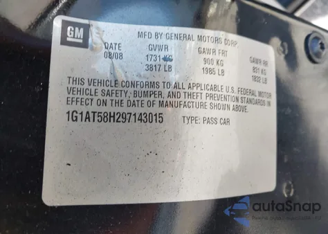 2009 Chevrolet Cobalt Lt из США, поврежденный, VIN 1G1AT58H297143015